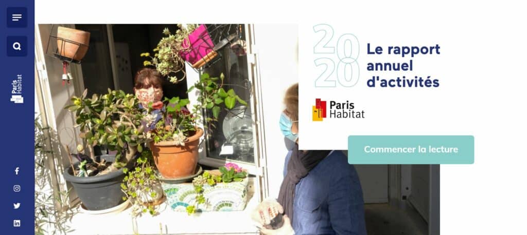 page d'accueil du rapport annuel digital 2020 de Paris Habitat